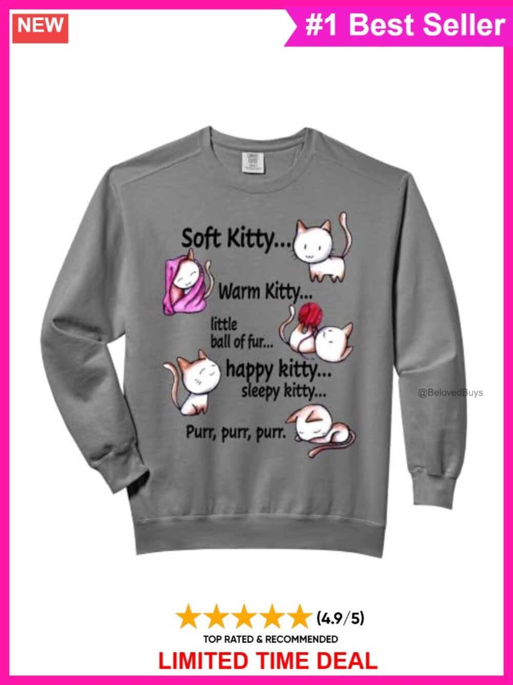 Soft Kitty Warm Kitty Cat Song Graphic Crew Neck Cotton Blend Sweatshirt